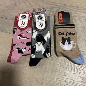 Hot Sox Cat Socks Trio in Pink, Gray, Tan